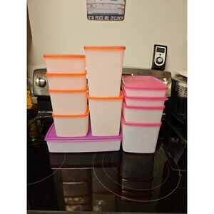 Set Of 11 Tupperware Freezer Mates Snowflake Pattern Assorted Sizes W Pink Lids
